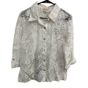 Choices Womens Sheer Button-Down Floral Print Blouse Size M Rayon Polyester Line
